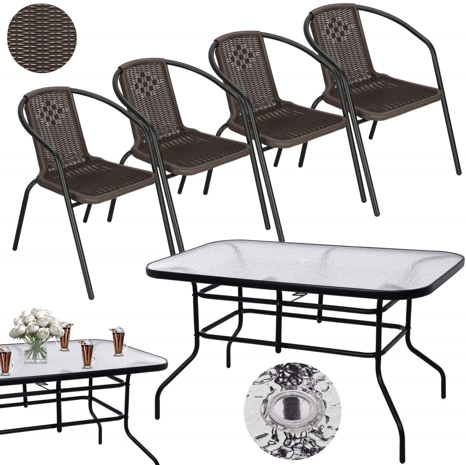 Komplet mebli ogrodowych stół prostokątny 120 x 70 cm krzesła metalowe 4 szt.