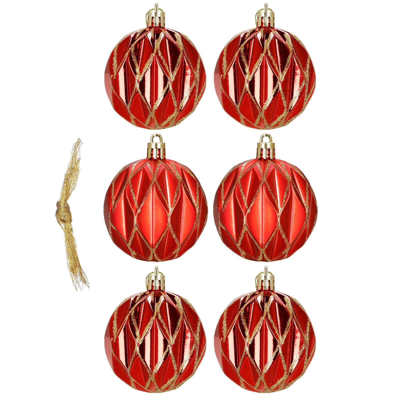 Bombki choinkowe srebrne 6 szt. 7 cm komplet ozdoby świąteczne zdobione złoto-czerwone