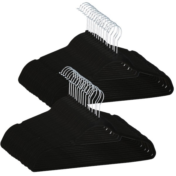 Wieszaki na ubrania 30 szt. welurowe zestaw premium czarny
