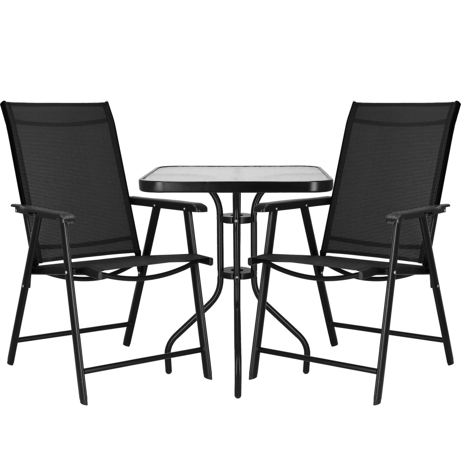 Zestaw mebli ogrodowych stół ze szkłem hartowanym, 2 krzesła komplet na taras czarny