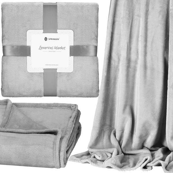 Narzuta na łóżko, koc 150x200 cm szary gładki pled