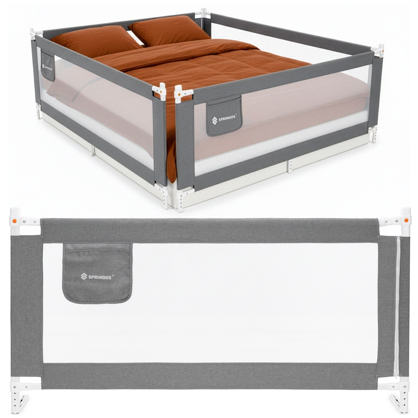 Barierka zabezpieczająca do łóżka 160 cm ochronna uniwersalna dla dzieci składana szara