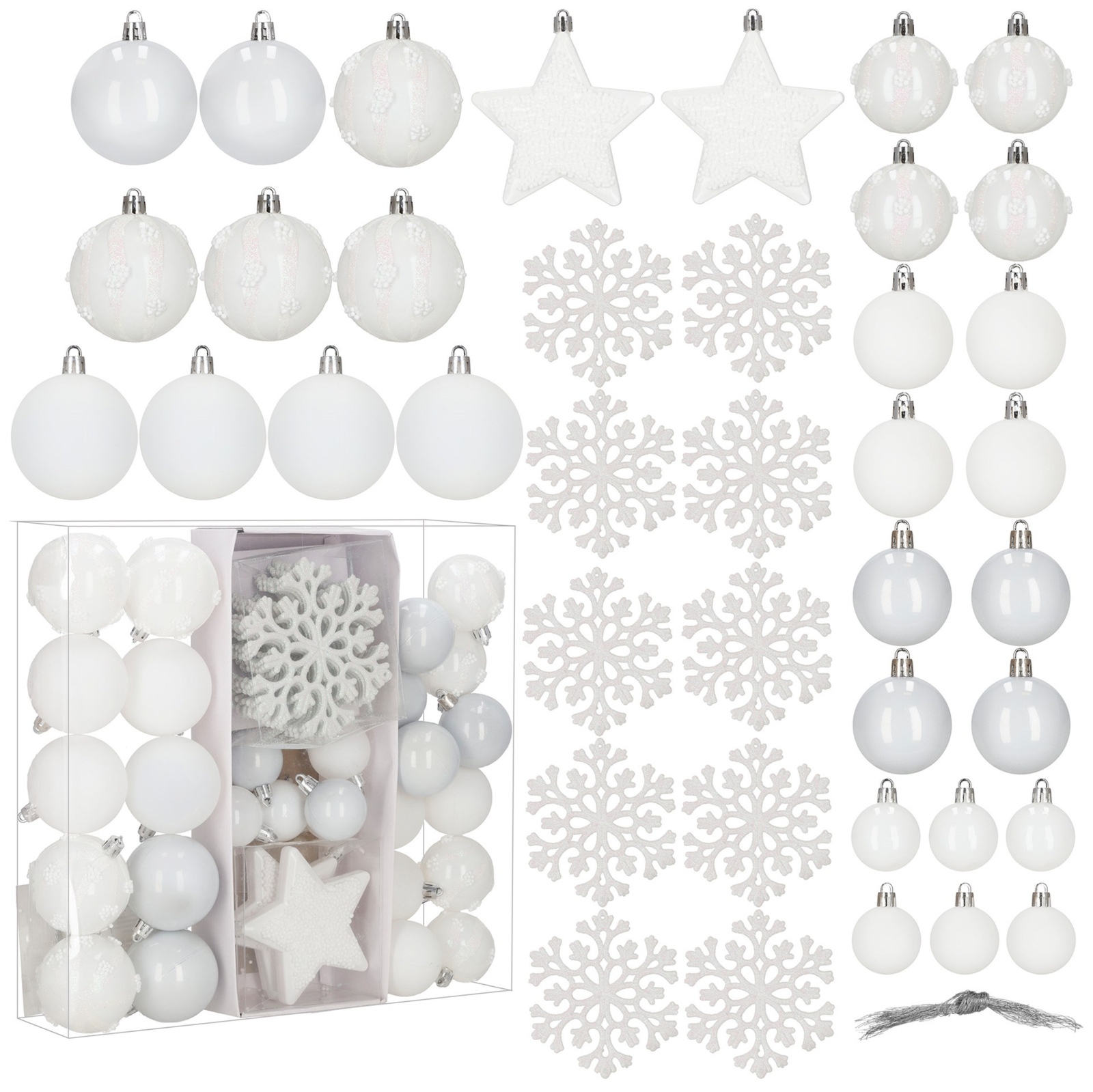 Bombki choinkowe 40 szt. komplet ozdób świątecznych zawieszki nietłukące, białe