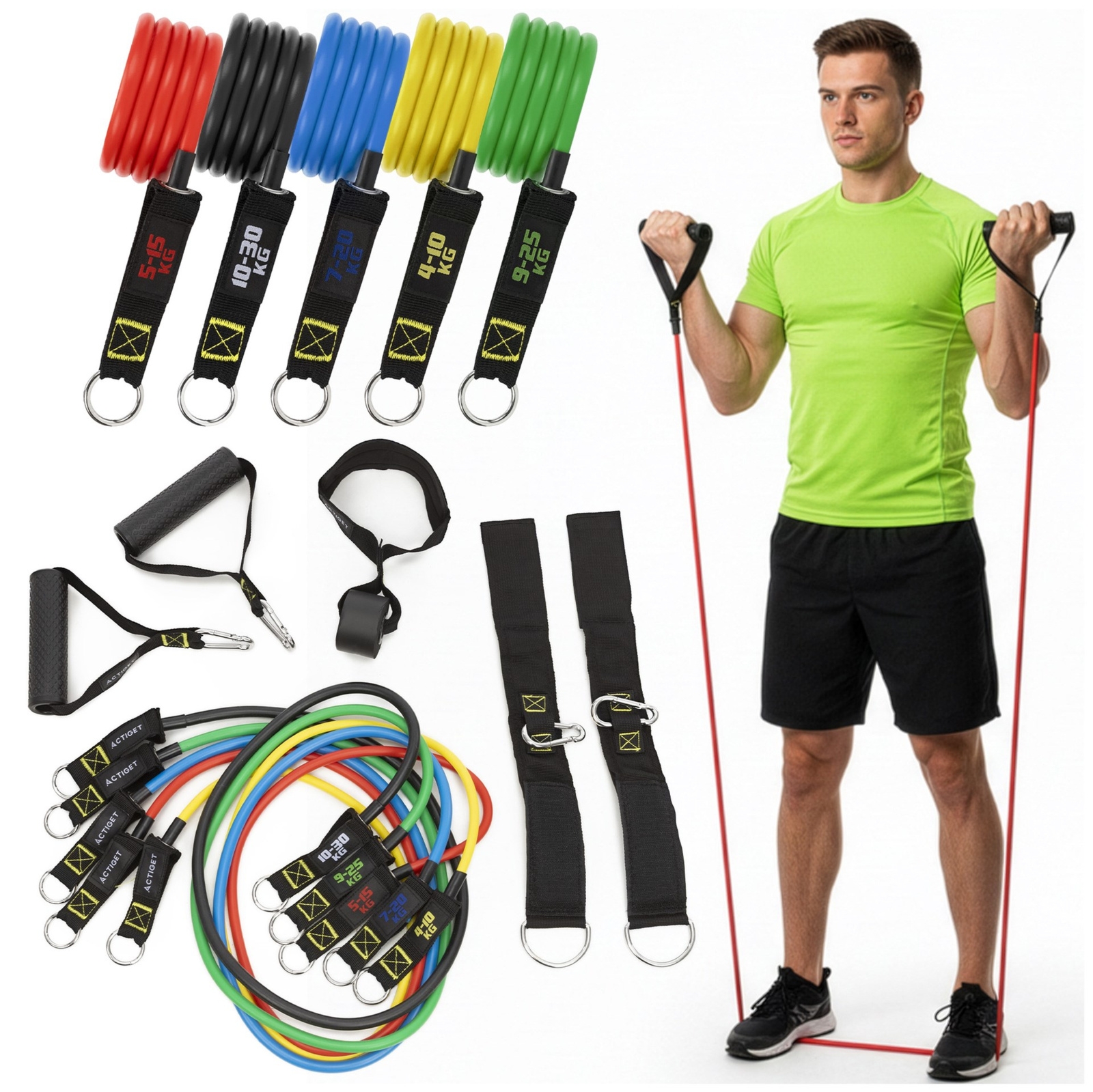 Ekspandery oporowe do ćwiczeń zestaw 5 szt. gumy, taśmy fitness, kolorowe