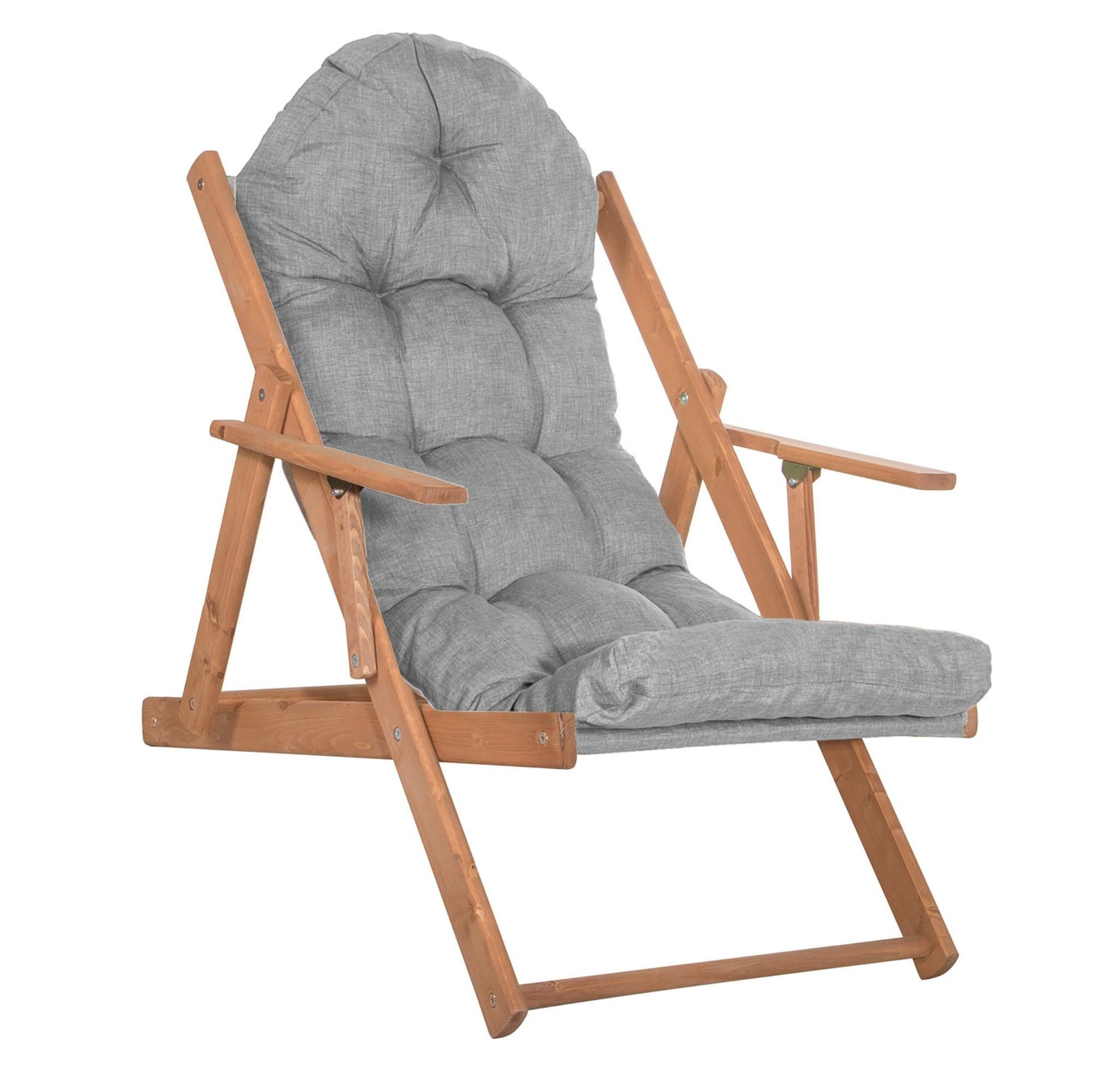 Leżak ogrodowy Borneo drewniany z 3-stopniową regulacją i poduszką, na balkon taras szary