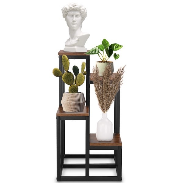 Kwietnik metalowy 4 półki 67,5 cm nowoczesny stojak na kwiaty loft czarno-brązowy