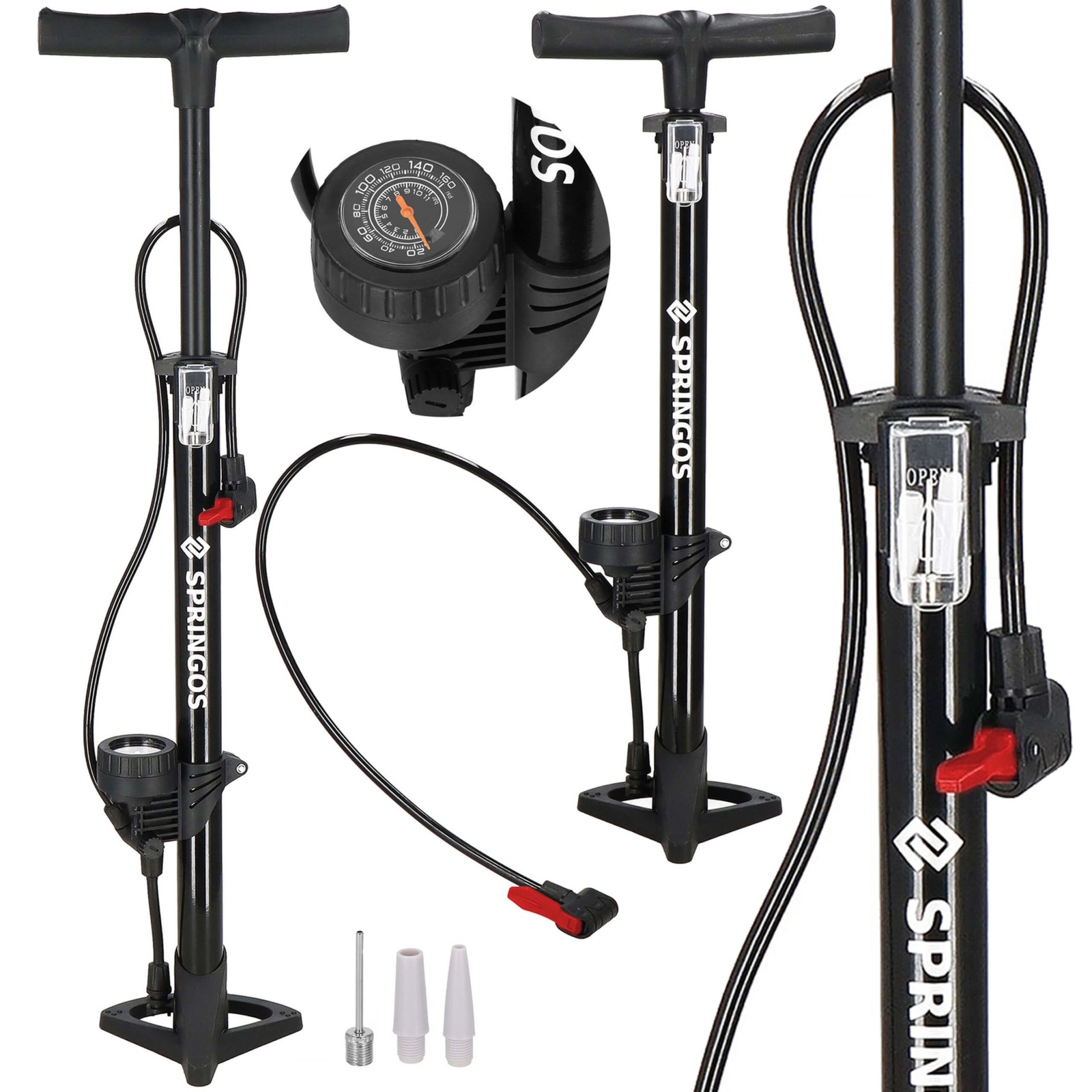 Pompka rowerowa z manometrem 11 bar, pompka podłogowa do rowerów