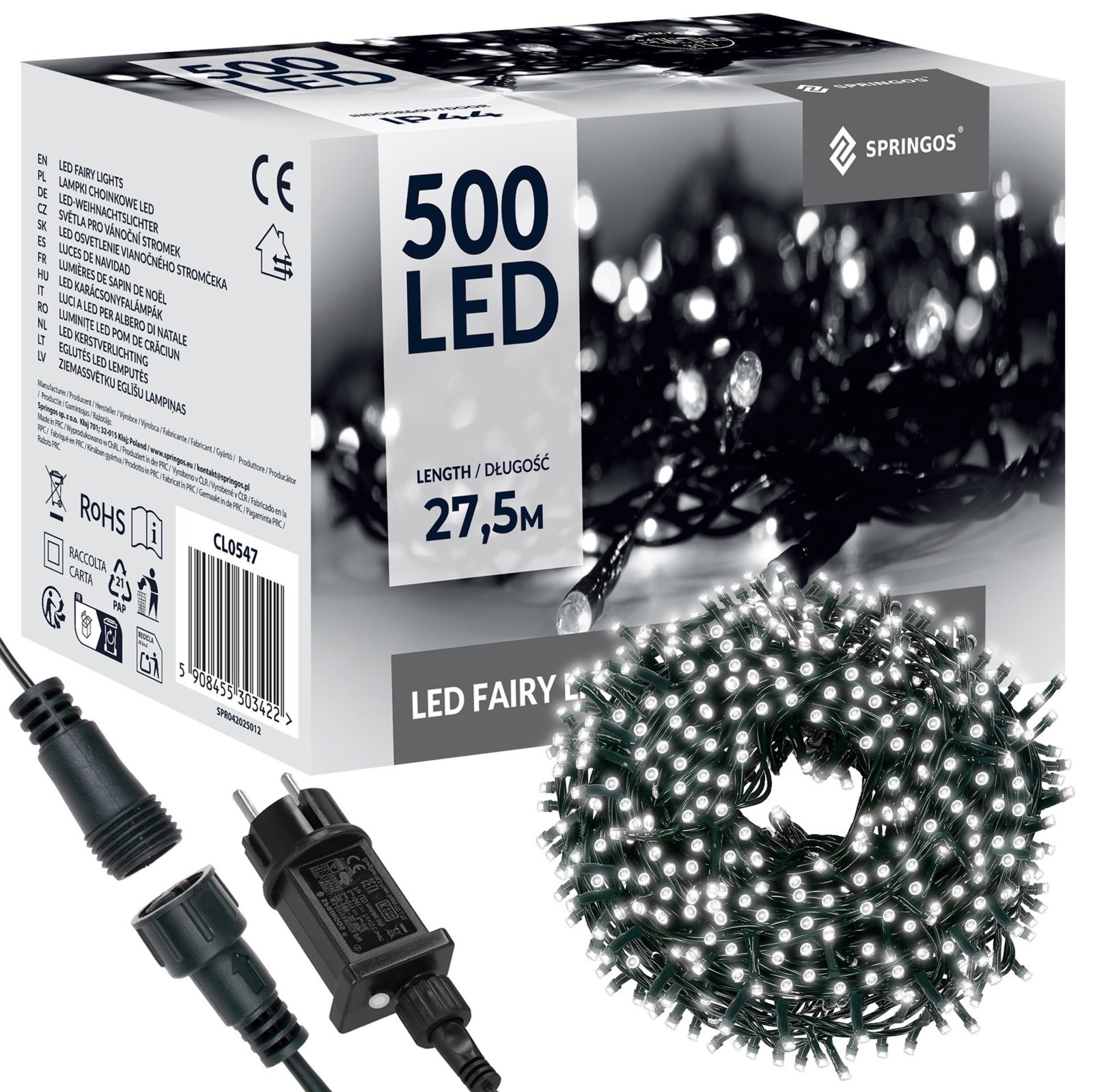 Lampki choinkowe 500 led zimne białe 27,5 m oświetlenie zewnętrzne, wewnętrzne