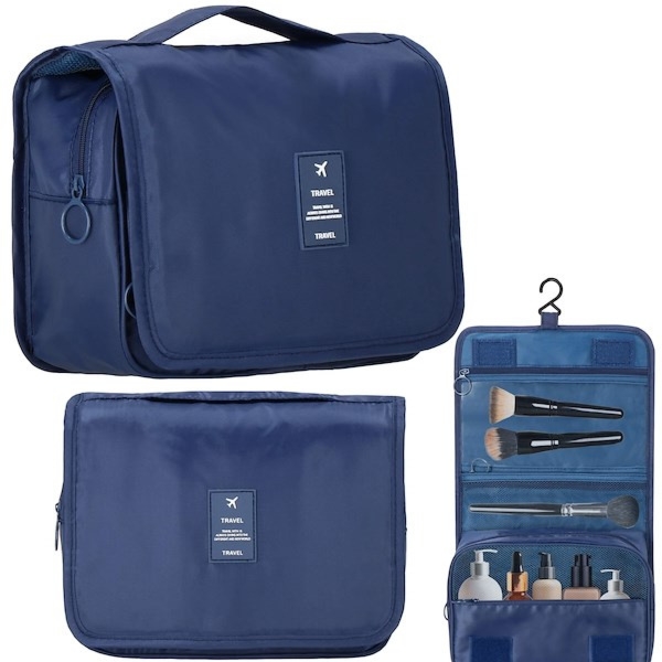 Kosmetyczka do samolotu 23x19x9,5 cm organizer podróżny rozkładany granatowy