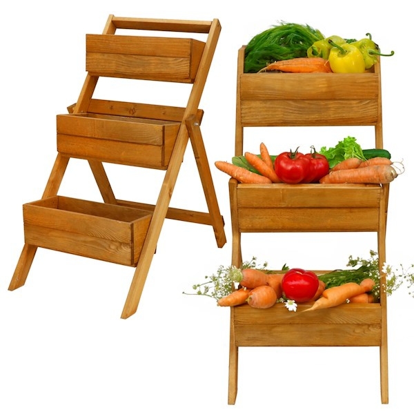 Stojak na kwiaty impregnowany drabinka z 3 donicami kwietnik ogrodowy drewniany