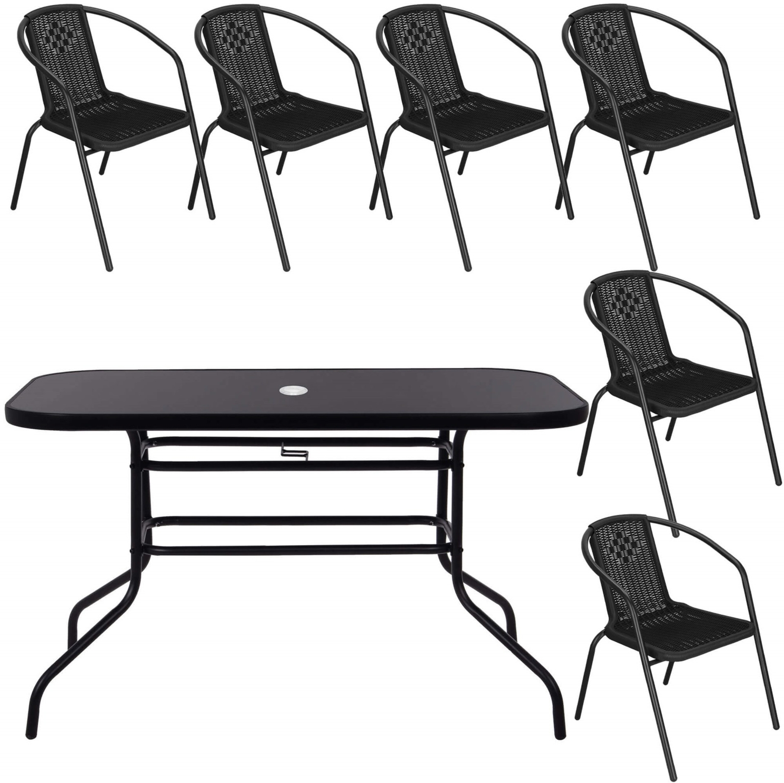 Zestaw mebli ogrodowych stół prostokątny i 6 krzeseł metalowe komplet ogrodowy czarny