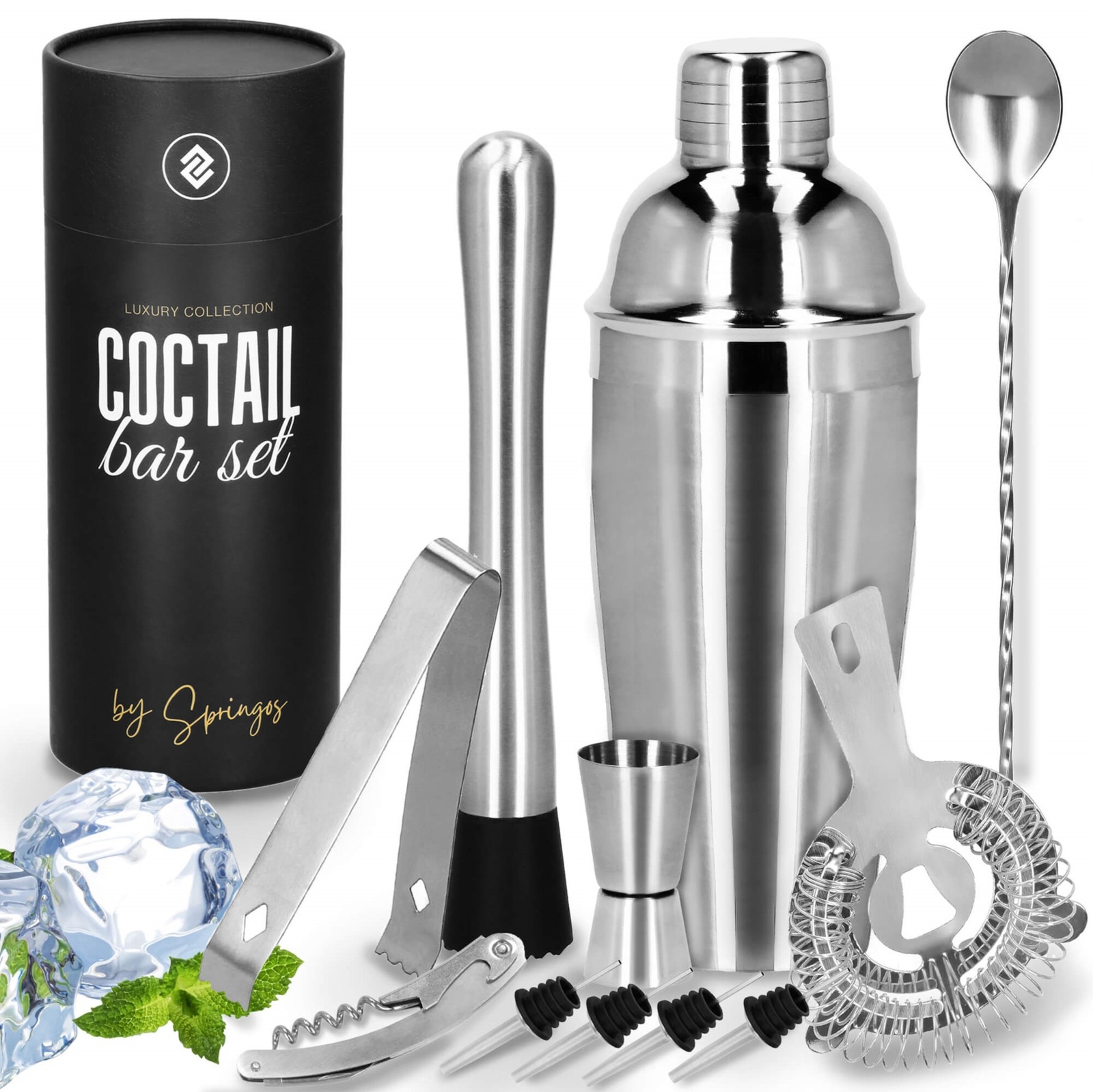 Zestaw do koktajli, drinków 11 elem. akcesoria barmańskie: shaker 750ml stal nierdzewna
