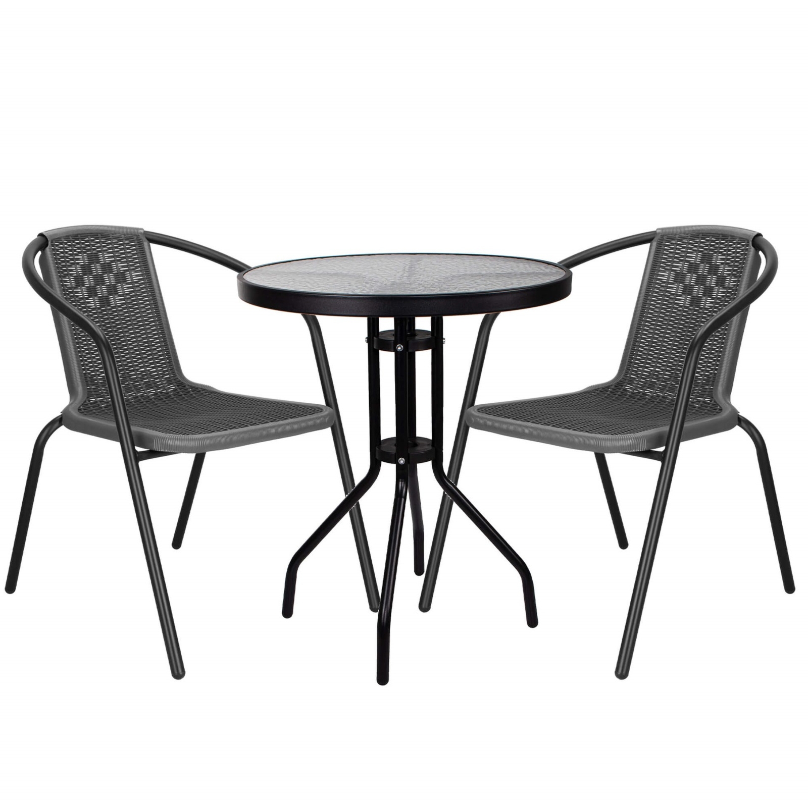 Zestaw mebli ogrodowych stół okrągły i 2 krzesła metalowe komplet na balkon czarno-szary