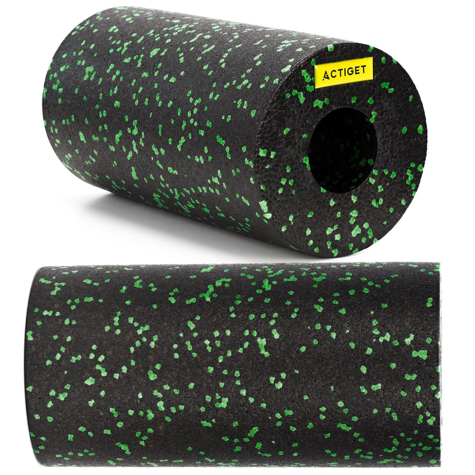 Roller fitness do masażu ciała, piankowy wałek średnio twardy, czarno-zielony