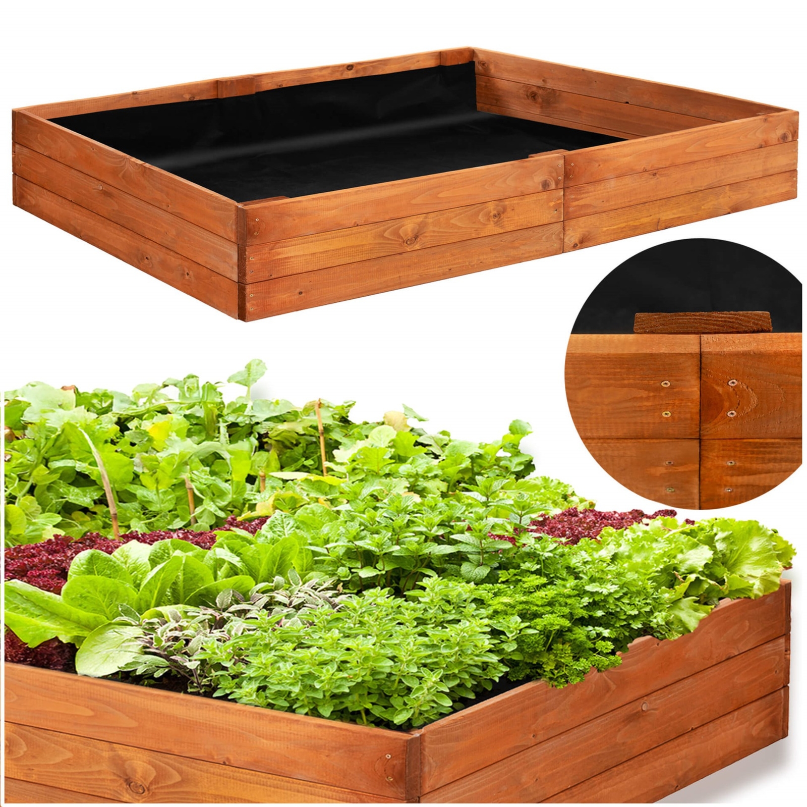 Warzywniak drewniany 240x84x26,5 cm skrzynia na warzywa, zielnik z agrowłókniną, brązowy