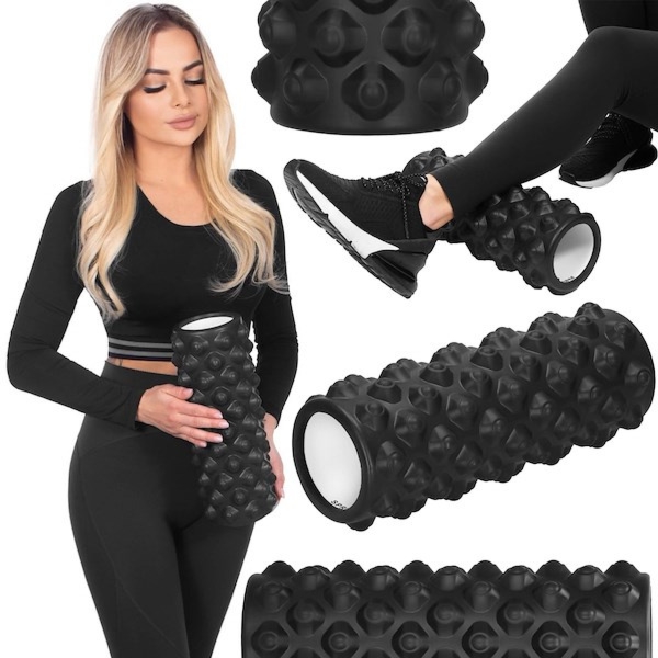 Wałek piankowy do masażu i ćwiczeń 33x10,5 cm roller z wypustkami, czarny