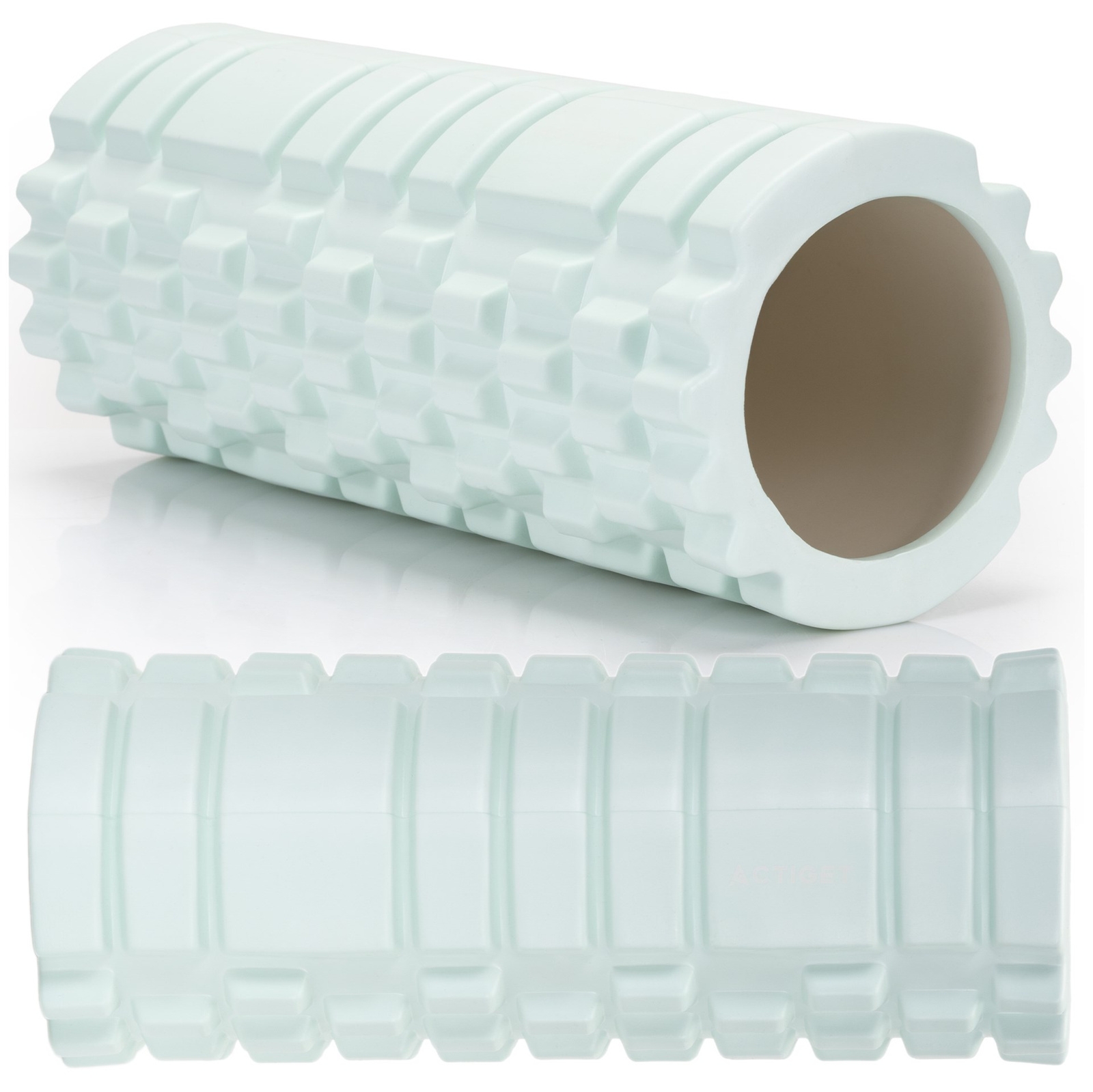 Roller fitness do masażu ciała, średnio twardy, wałek z wypustkami, miętowy