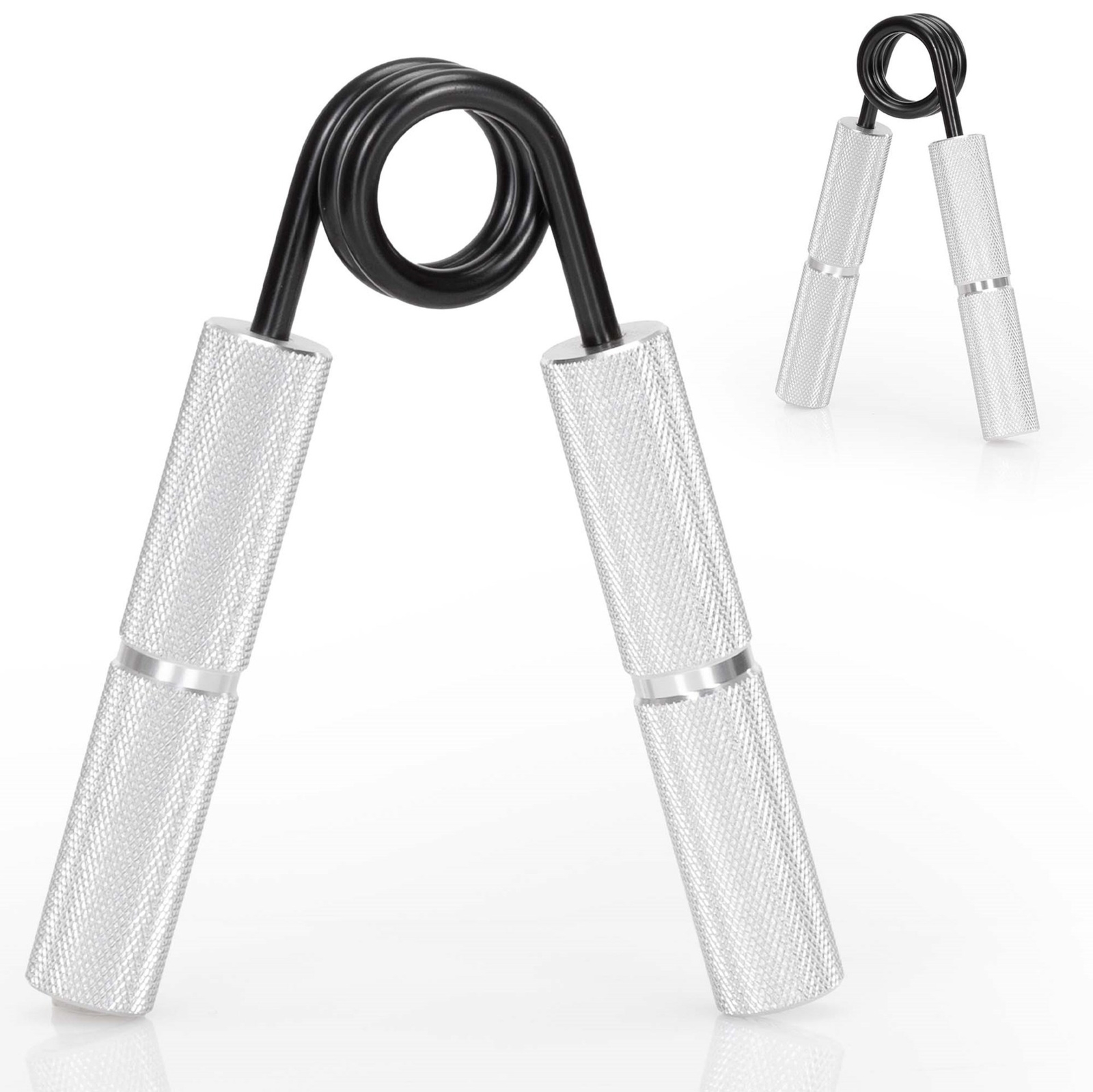 Ściskacz do rąk opór 68 kg do treningu dłoni i nadgarstków, srebrno-czarny