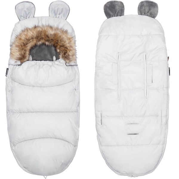 Śpiworek do wózka 4w1 z futerkiem, śpiwór do sanek i gondoli 96 cm szary