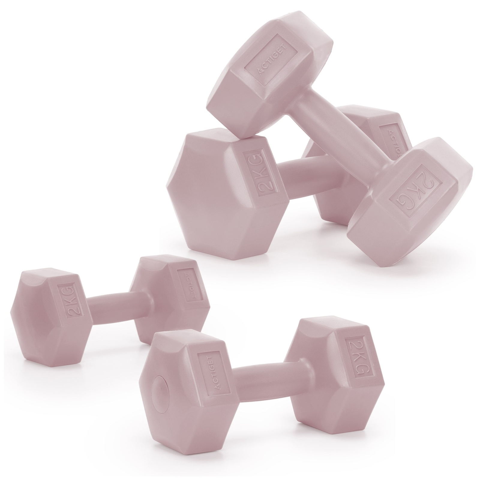 Hantle 2x2kg hexagonalne do ćwiczeń fitness ciężarki zestaw 2 szt. różowe