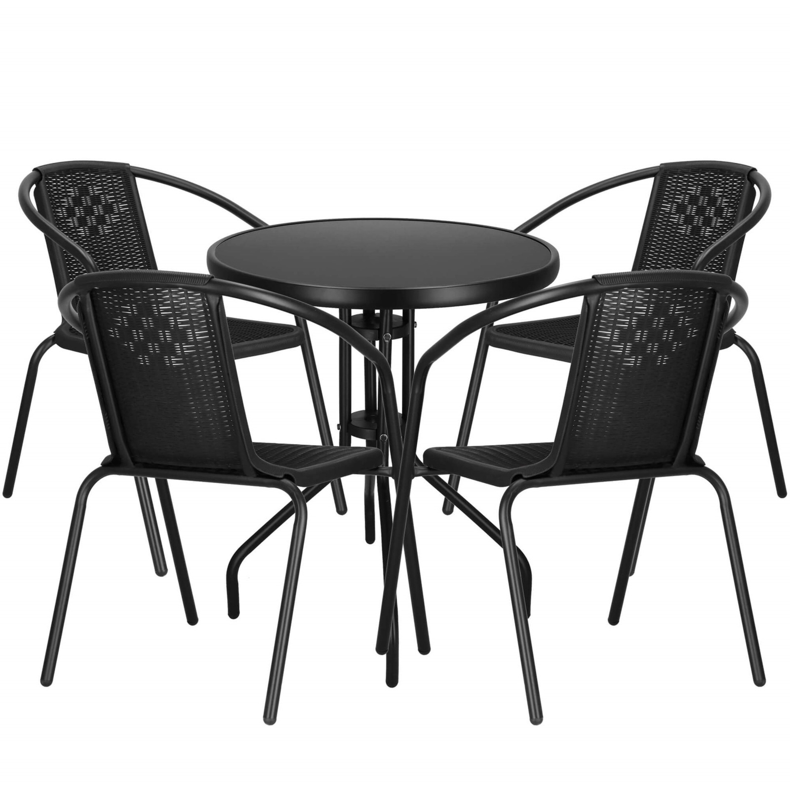 Zestaw mebli ogrodowych stół okrągły i 4 krzesła metalowe czarne komplet ogrodowy