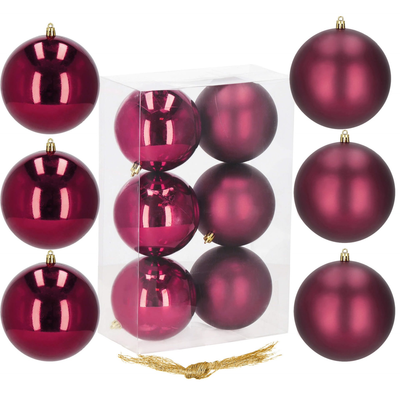 Bombki choinkowe 6 szt. ozdoby świąteczne zestaw 9,5 cm bordowe