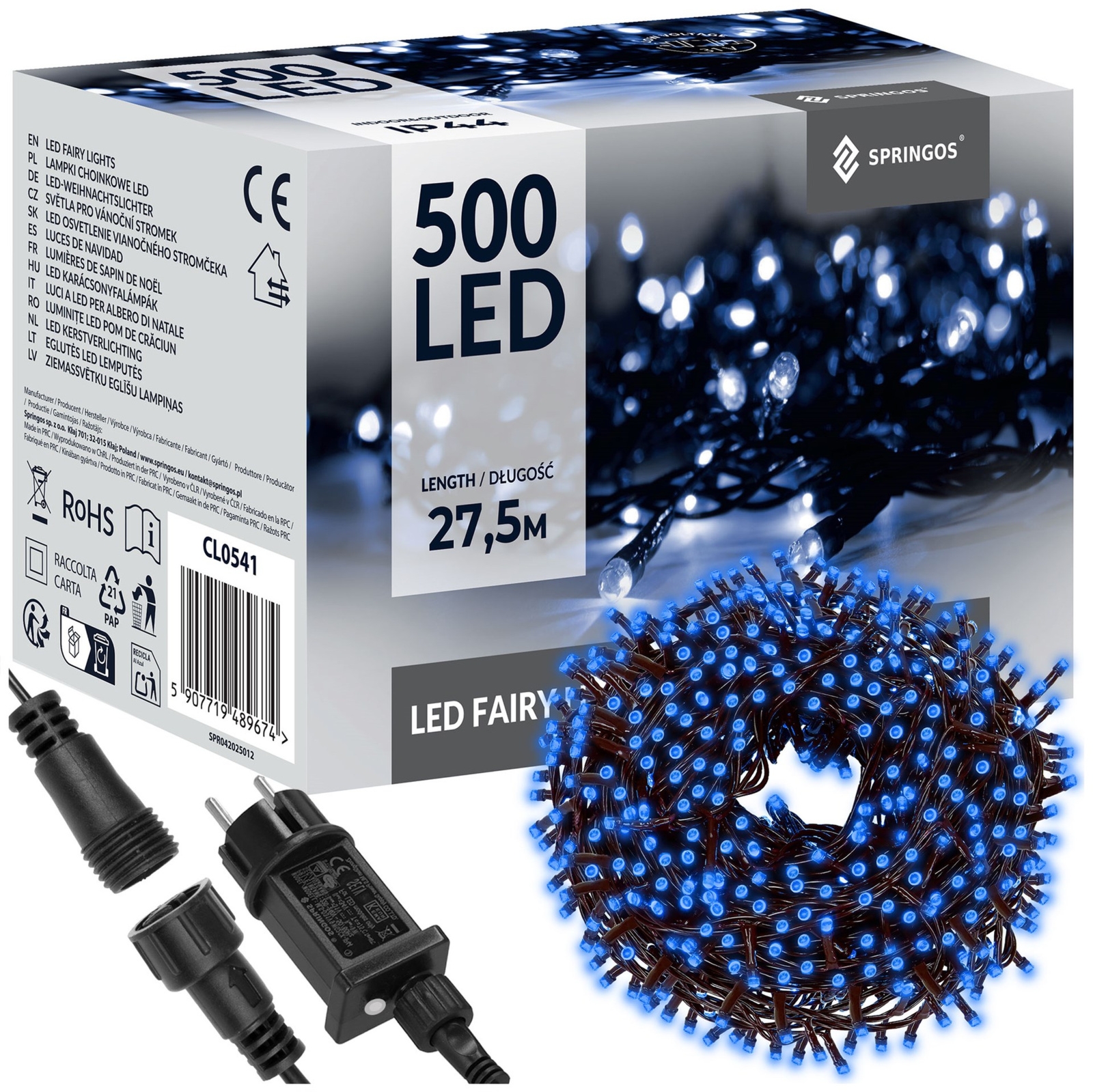 Lampki choinkowe 500 led niebieskie 27,5 m 8 funkcji świecenia, oświetlenie zewnętrzne, wewnętrzne