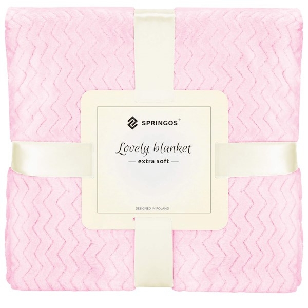 Narzuta na łóżko, koc 130x180 cm pled różowy dwustronny, tłoczony na kanapę zygzak