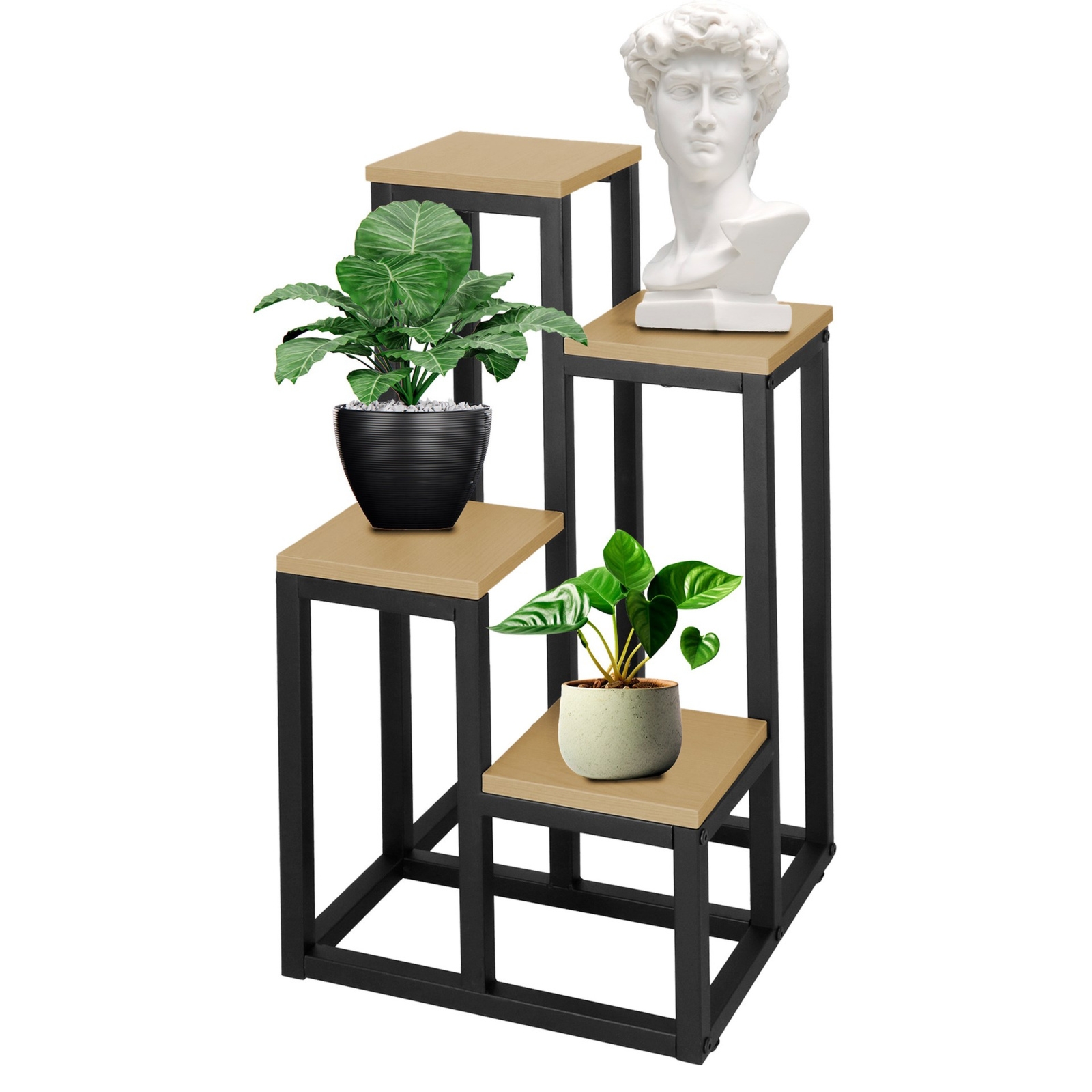 Kwietnik metalowy 4 półki 67,5 cm nowoczesny stojak na kwiaty loft czarny, brązowy