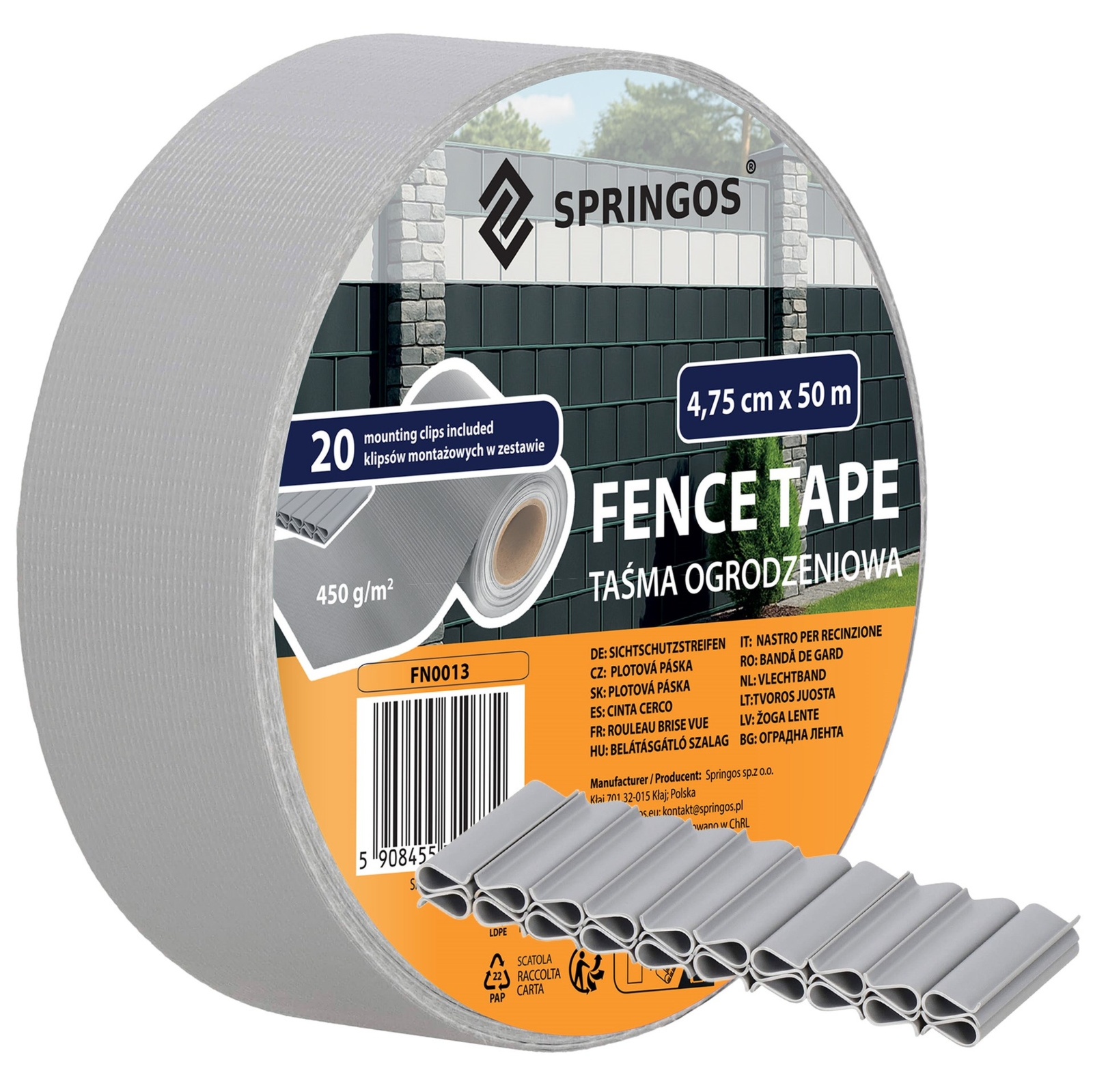 Taśma ogrodzeniowa na panele 4,75 cm x 50 m 450 g/m2 PVC z klipsami 20 szt. antracyt