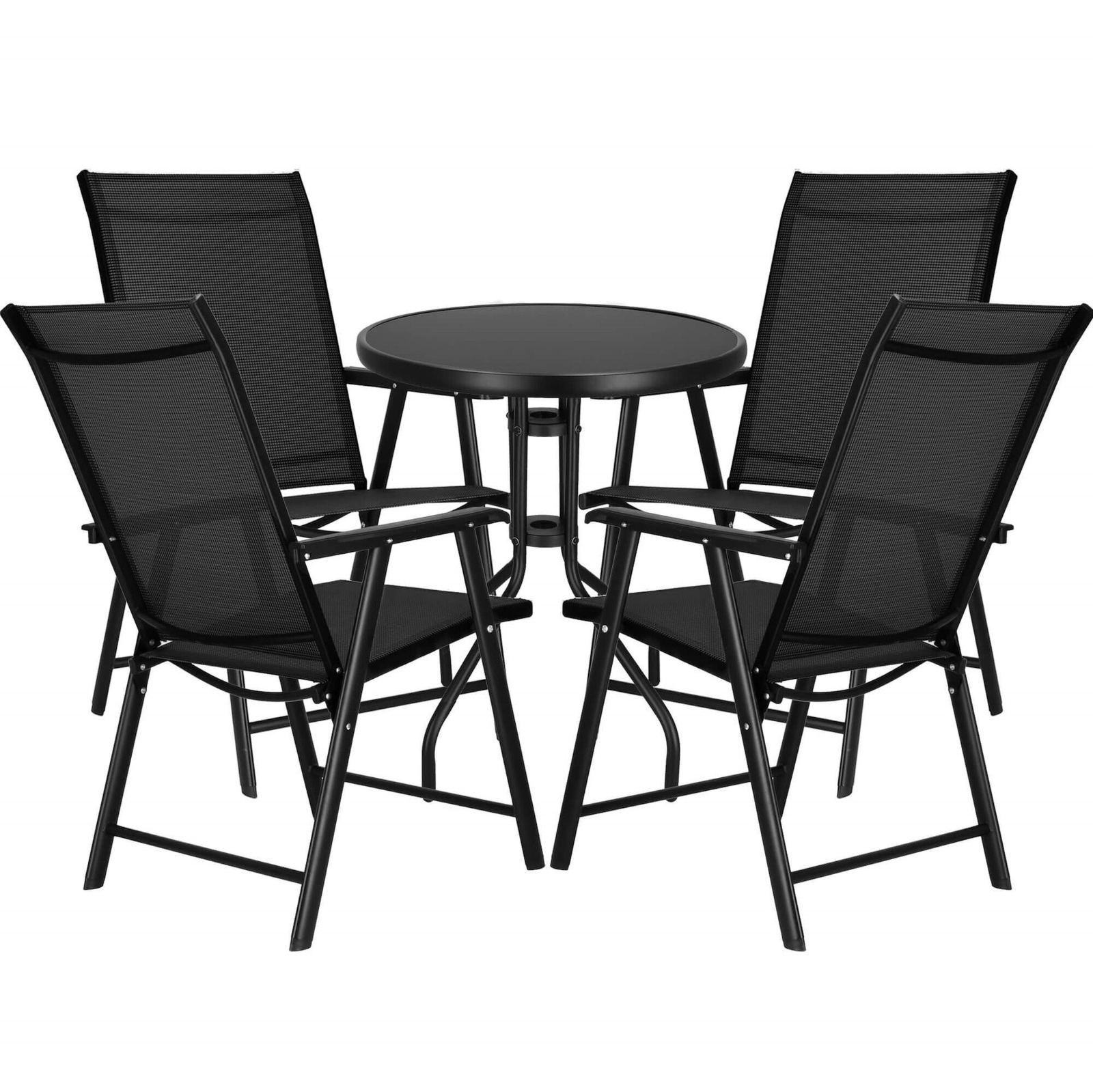 Zestaw mebli ogrodowych stół ze szkłem hartowanym, 4 krzesła komplet na taras czarne