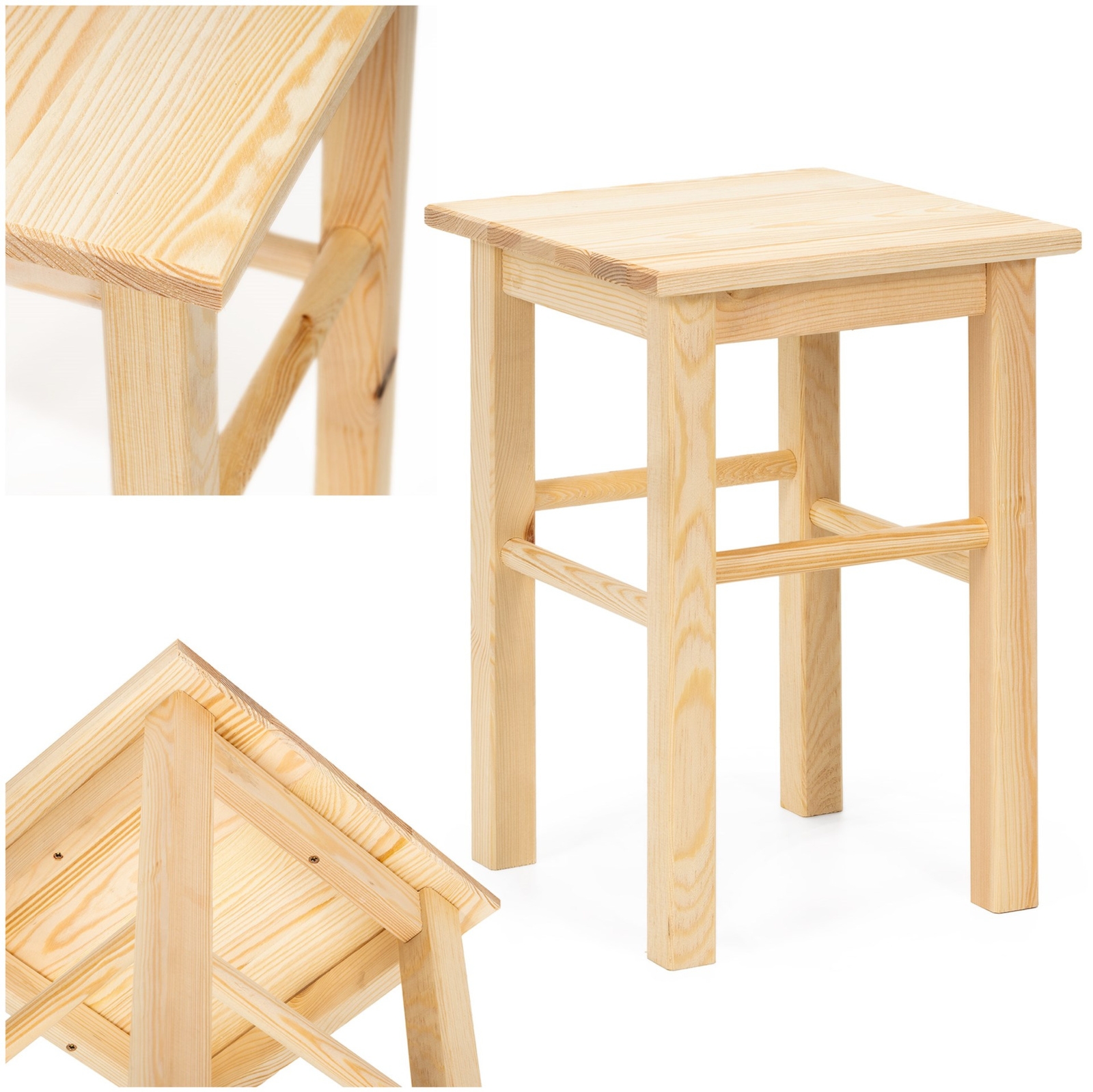 Taboret drewniany 43,5 cm stołek kuchenny, siedzisko z drewna