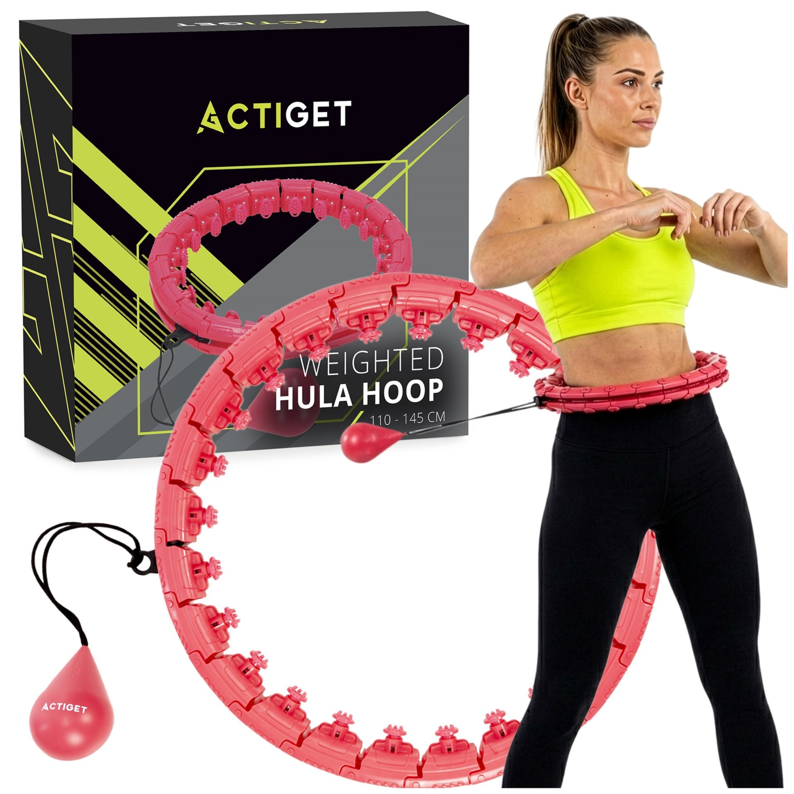 Hula hop cardio, fitness składane z obciążeniem i wypustkami masującymi, czerwone