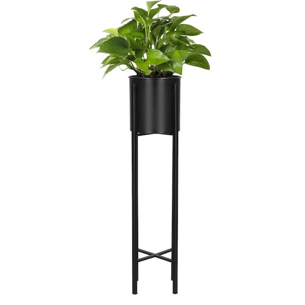 Stojak na kwiaty 74 cm metalowy czarny kwietnik z doniczką