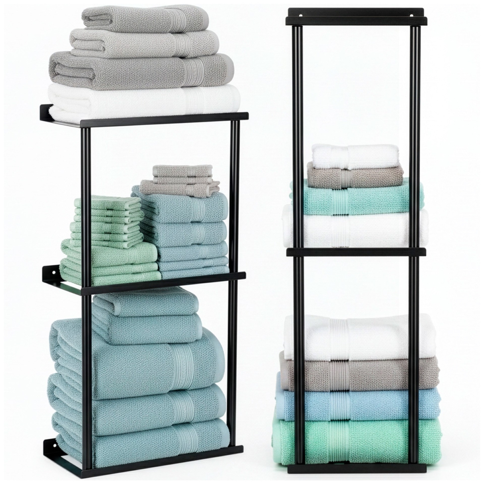 Wieszak na ręczniki, trzypoziomowy, półka łazienkowa na ręczniki, ścienna, czarna