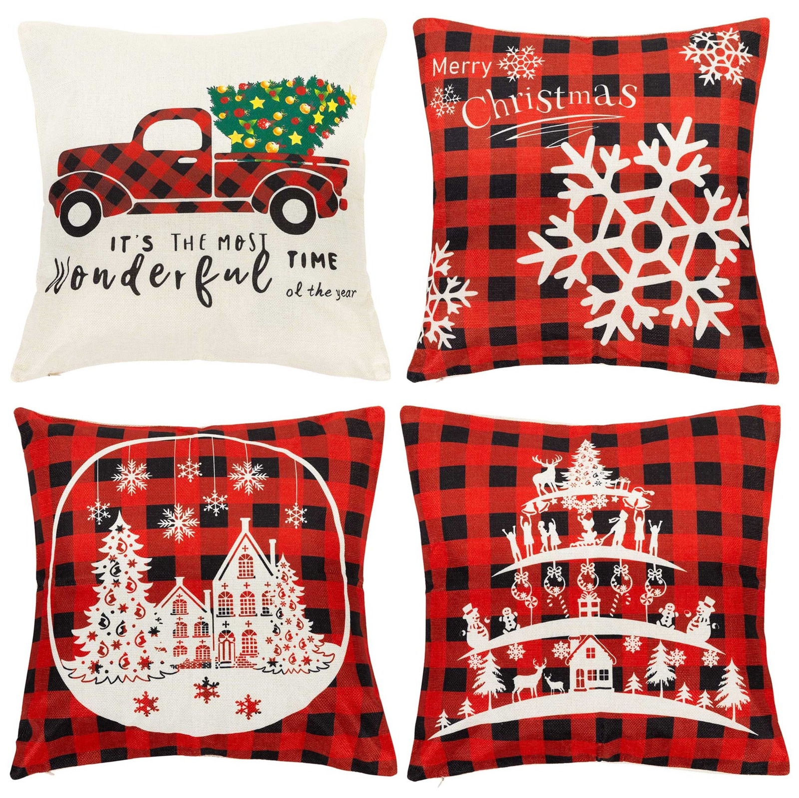Świąteczne poszewki na poduszki 40x40cm 4 szt. zestaw dekoracyjny na jaśki