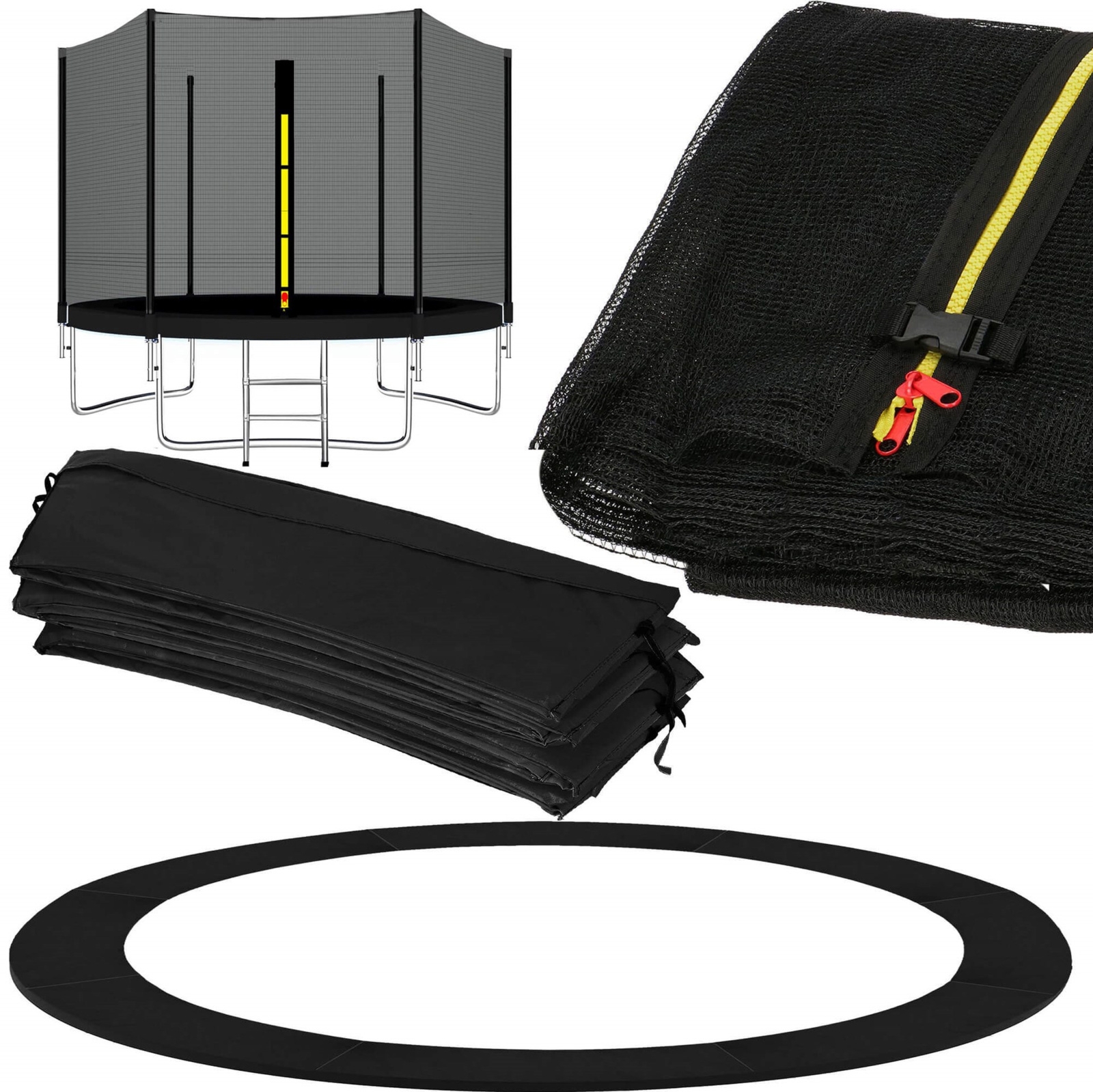 Siatka do trampoliny zewnętrzna z osłoną na sprężyny 244 cm 8 FT 6 słupków czarna