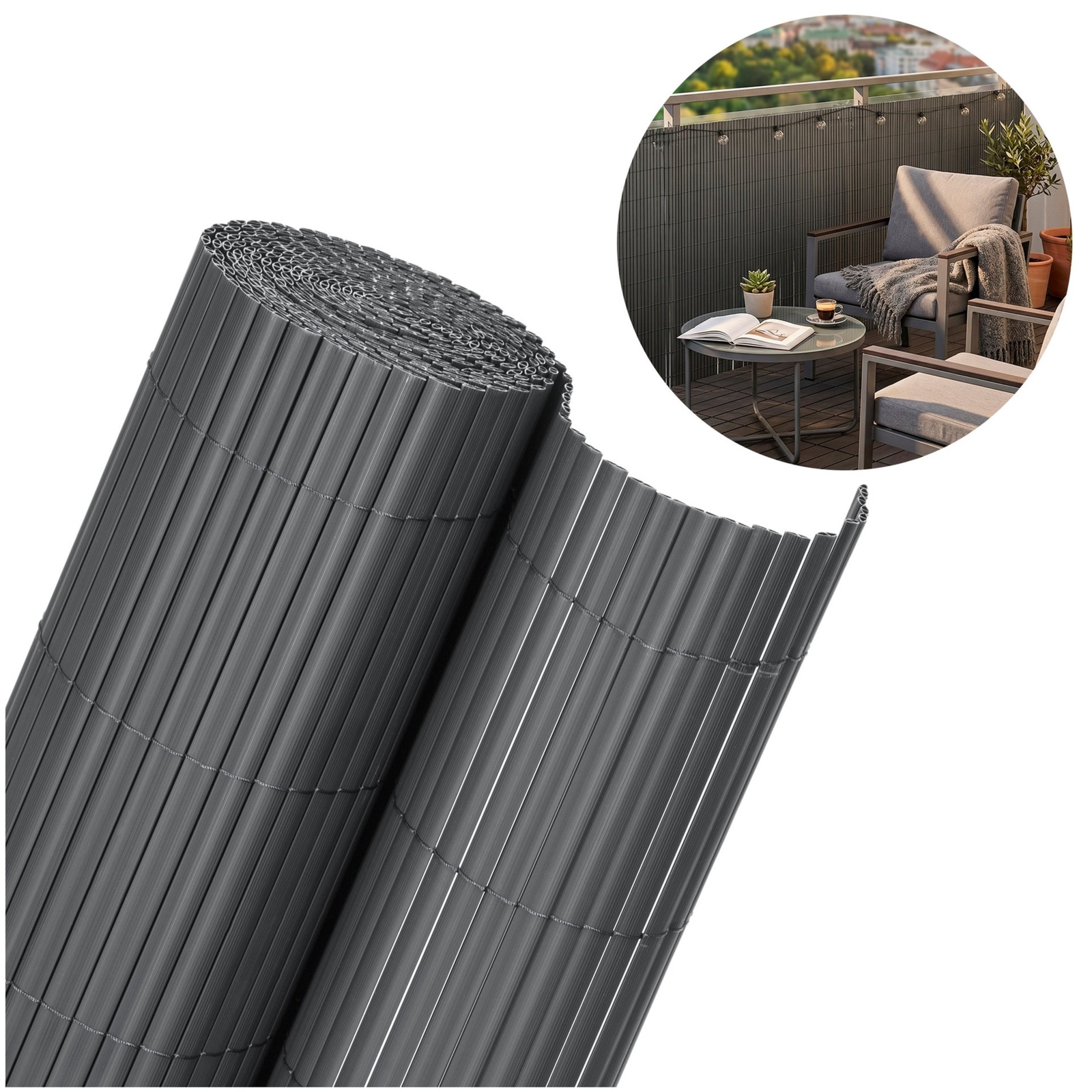 Osłona PVC maskująca 300x100 cm mata na balkon, taras, ogrodzenie, ciemnoszara