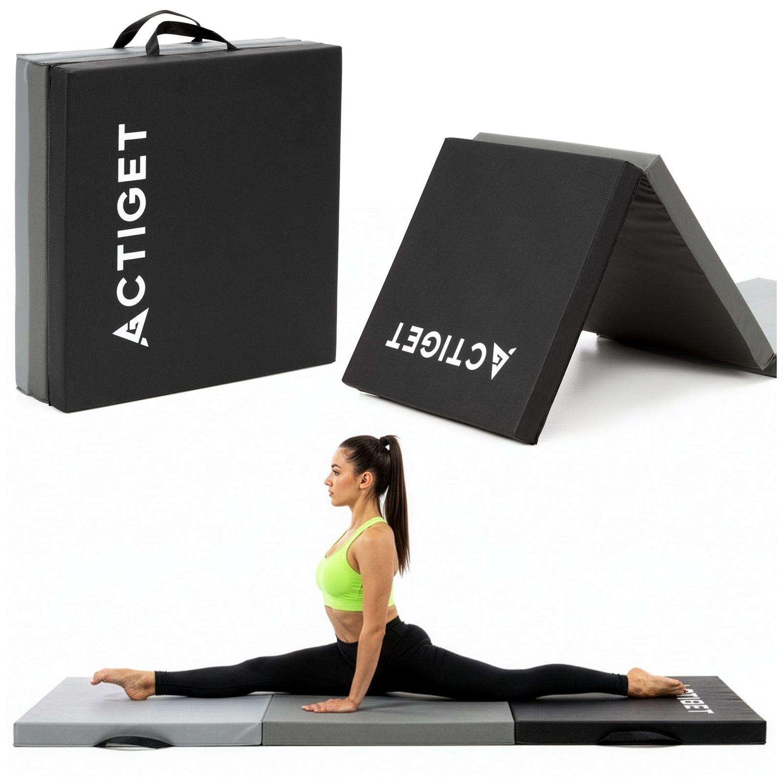 Mata treningowa, gimnastyczna 180x60x5,5 cm materac składany do ćwiczeń, czarno-szary