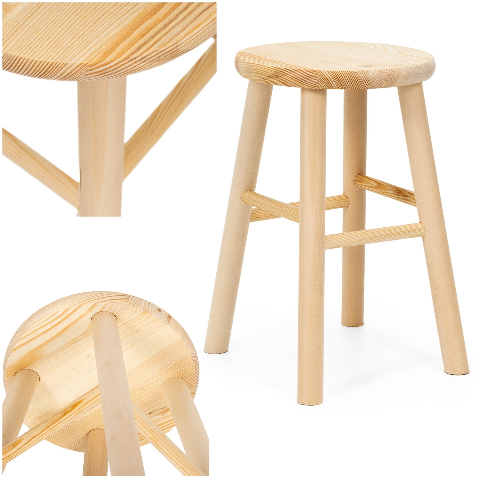 Taboret drewniany okrągły, krzesło 44 cm stołek kuchenny, pomocniczy