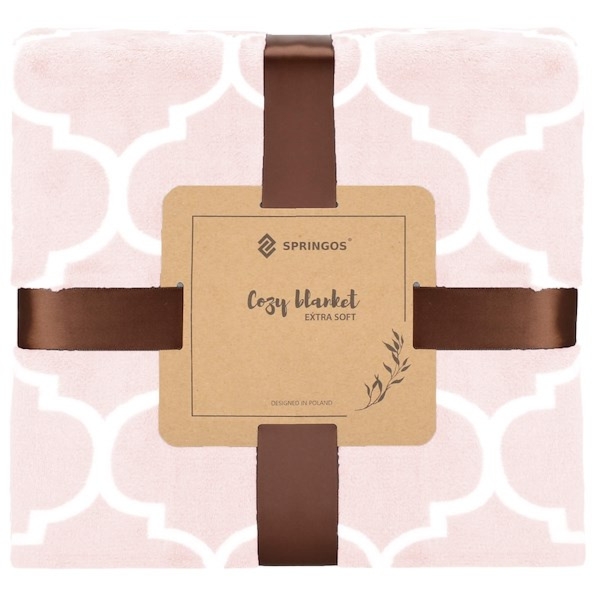 Koc narzuta na łóżko 200x220 cm jasnoróżowy wzór maroko