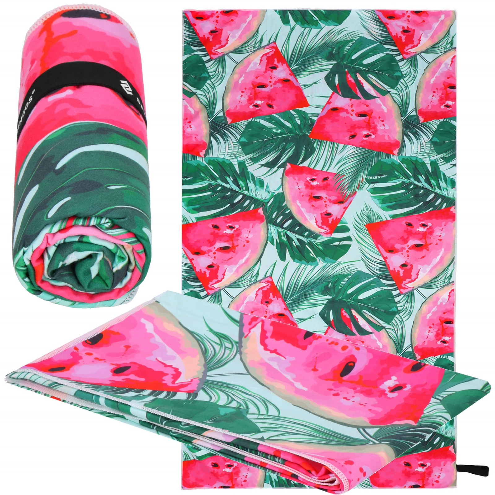 Ręcznik szybkoschnący, kompaktowy 90x180 cm mikrofibra, na plaże, kemping, liście, arbuzy
