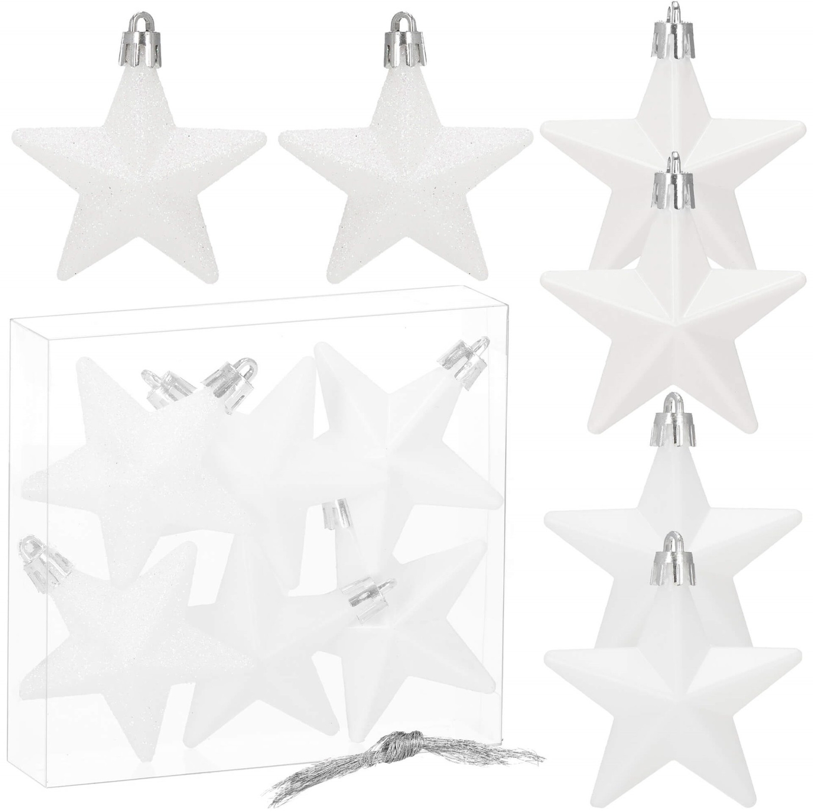 Bombki choinkowe 6 szt. dekoracje świąteczne gwiazdki zestaw białe