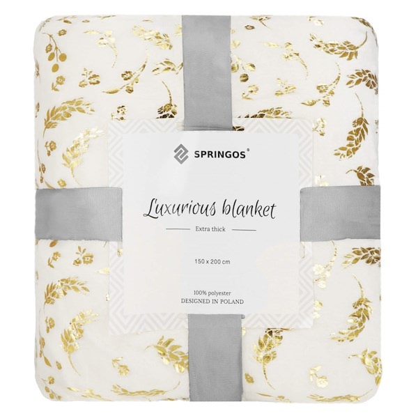 Narzuta na łóżko koc 150x200 cm pled kremowy, złoty na kanapę