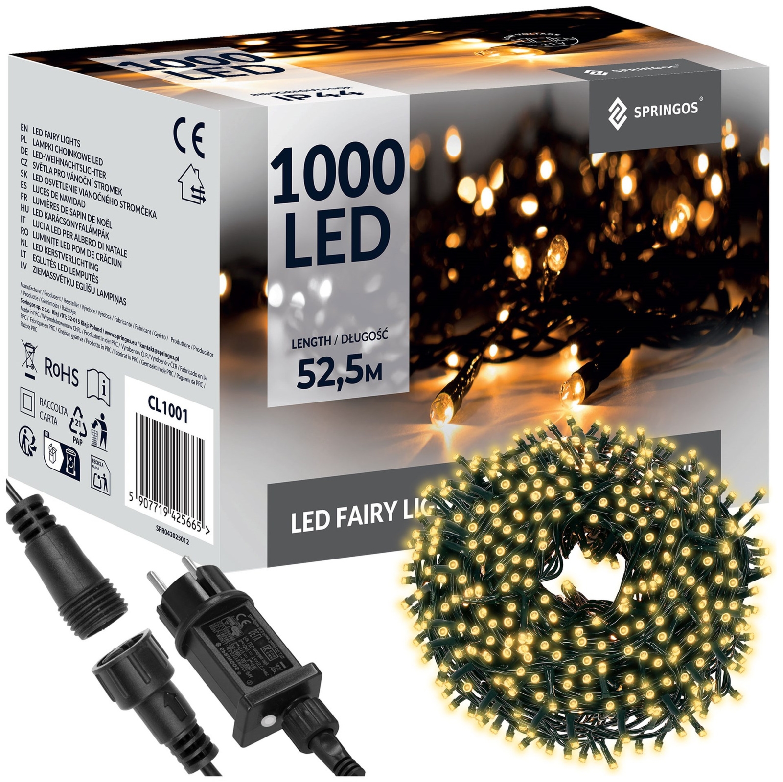Lampki choinkowe 50m ciepły biały 1000 led oświetlenie świąteczne IP44
