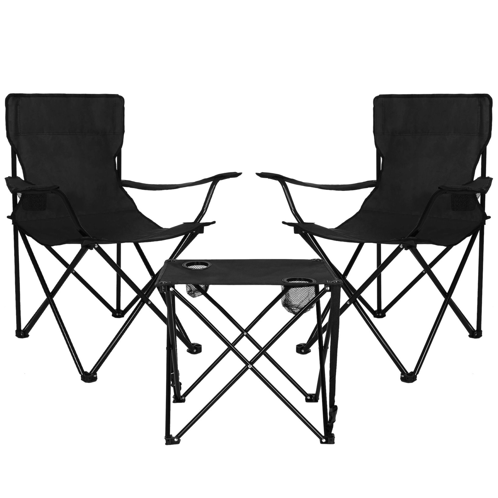 Zestaw turystyczny stolik i 2 krzesła z oparciem, składane meble kempingowe czarny