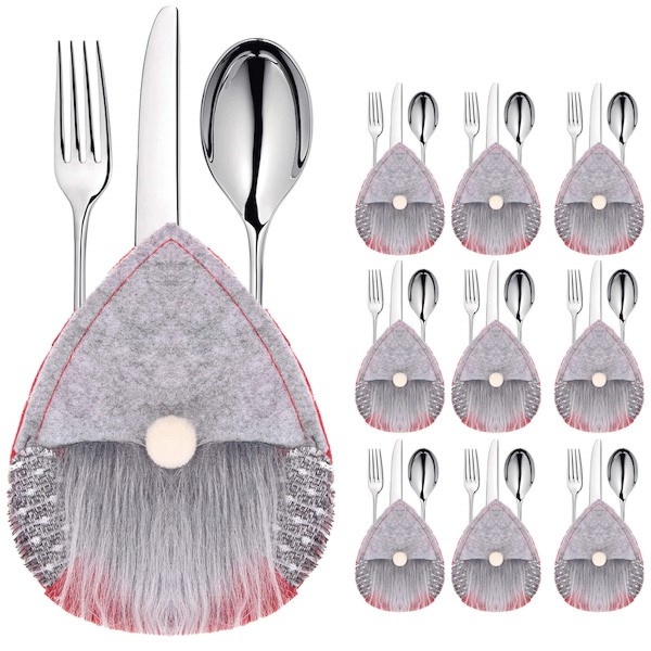 Kieszonka na sztućce 10 szt. świąteczne etui, skrzaty szare ozdoba świąteczna