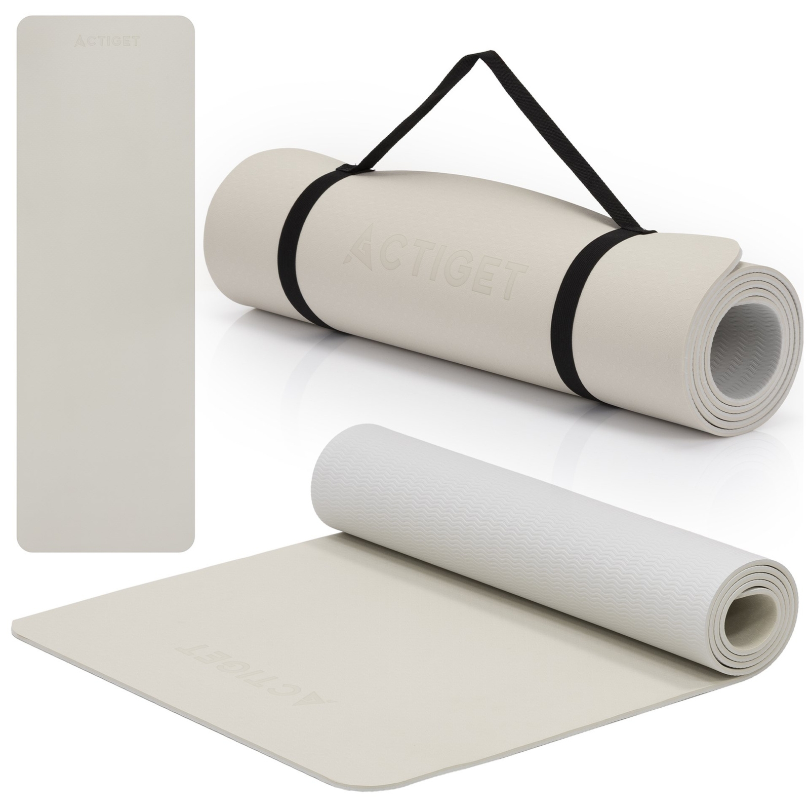 Mata do jogi, ćwiczeń fitness antypoślizgowa 183x61 cm materac do pilates, jasny beż