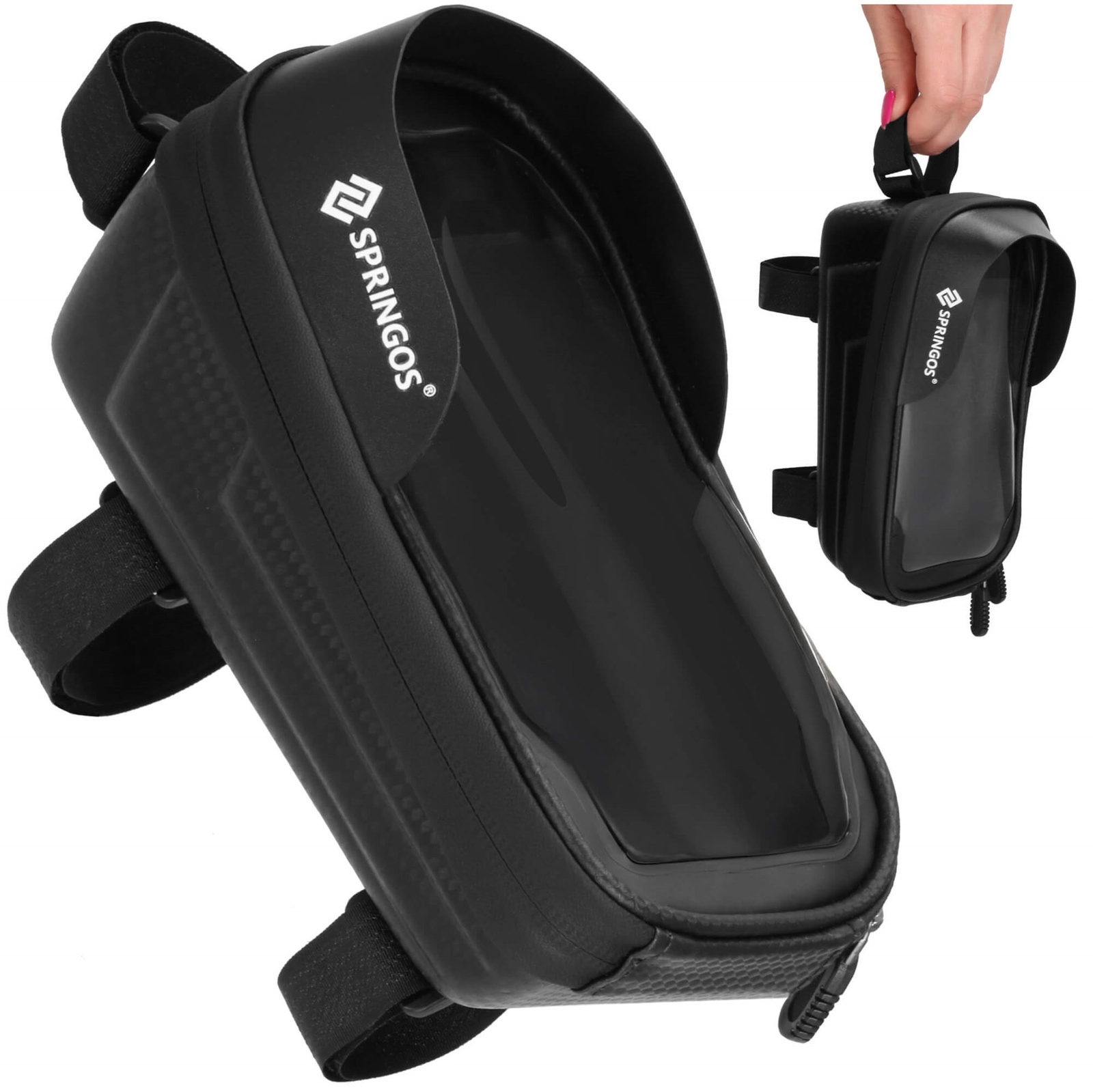 Sakwa na rower z kieszenią na telefon, torba rowerowa na ramę, wodoodporna, czarna