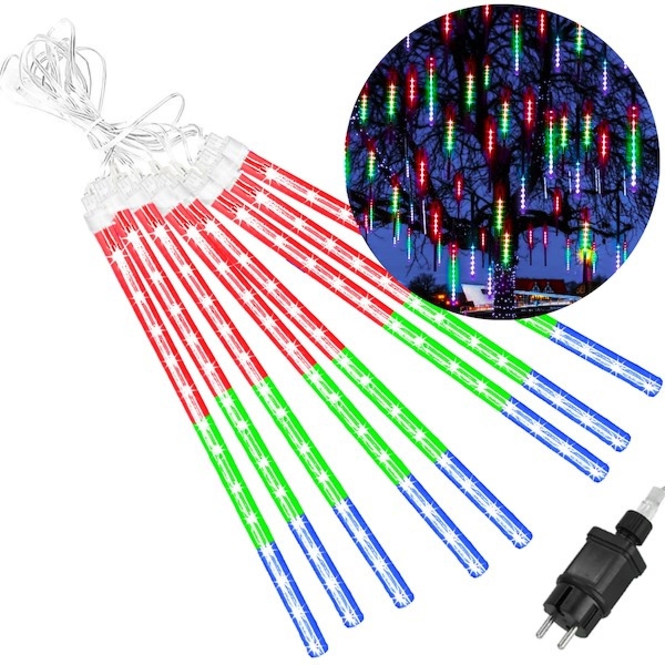 Lampki choinkowe 8 szt. sople 144 Led padający śnieg meteory zewnętrzne multikolor